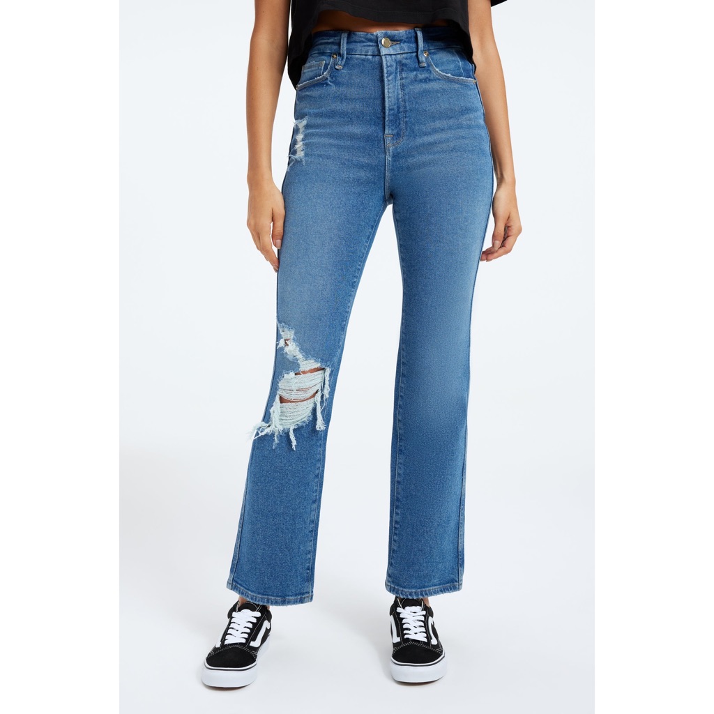 Good American Good Curve Straight Jeans High Rise Distressed Blue312